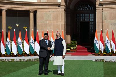 PM Narendra Modi And Indonesian President Prabowo Subianto Meeting At Hyderabad House-stock-foto
