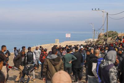 A large congestion in the Tabat al-Nuwairi area, west of al-Nuseirat refugee camp.-stock-photo
