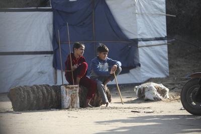 A large congestion in the Tabat al-Nuwairi area, west of al-Nuseirat refugee camp.-stock-photo