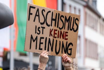 Aschaffenburg, Bavaria, Germany - January 26, 2025: Demo against right-wing extremism in Aschaffenburg, counter-demonstr-stock-photo