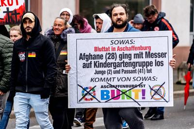 Aschaffenburg, Bavaria, Germany - January 26, 2025: Demonstration and march after knife attack against current governmen-stock-foto