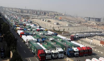 Egypt  launching the largest comprehensive humanitarian aid convoy to Palestines in Gaza Strip.-stock-foto
