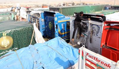 Egypt  launching the largest comprehensive humanitarian aid convoy to Palestines in Gaza Strip.-stock-foto