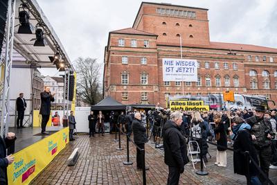 Christian Lindner, FDP-Parteivorsitzender und ehemaliger Bundesfinanzminister, w?hrend der Wahlkampfveranstaltung in Kiel, Schleswig-Holstein-stock-foto