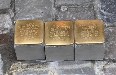 Installation Of New Stumbling Stones In Brussels-stock-foto