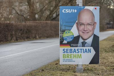 27.01.2025, Wahlplakate, N?rnberg: Wahlplakate zur Bundestagswahl 2025 in N?rnberg. Abgebildet ist der CSU Direktkandida-stock-foto