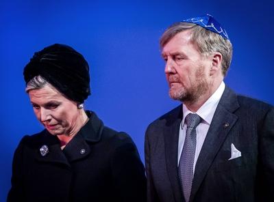 Royal Couple and Princess of Orange at the Auschwitz commemoration, Auschwitz, The Netherlands-stock-foto