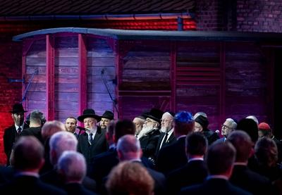 Royal Couple and Princess of Orange at the Auschwitz commemoration, Auschwitz, The Netherlands-stock-foto