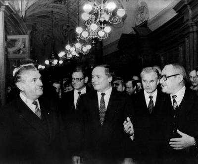 RECORD DATE NOT STATED Dresden, historisch, Politik, Diplomatie, Staatsf?hrung, Besuch, Delegation, Oskar Lafontaine, Mi-stock-foto