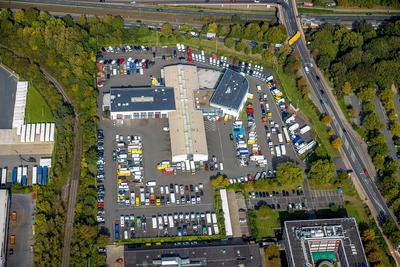 Luftbild, Daimler Truck AG Nutzfahrzeugzentrum, Lackier-Center Hasse, Hafen, Dortmund, Ruhrgebiet, Nordrhein-Westfalen,-stock-foto
