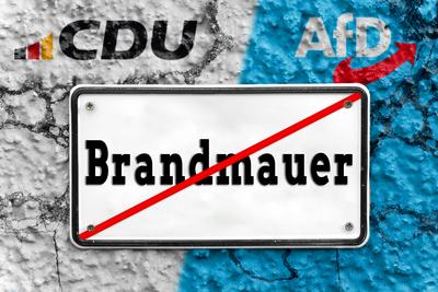 January 28, 2025: Symbolic image of the end of the firewall between the CDU and AfD. A sign with the inscription: Brandm-stock-foto