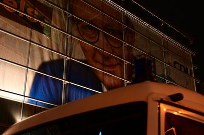 Polizeiabsperrung wegen Anti-CDU-Demo vor dem KAH-stock-foto
