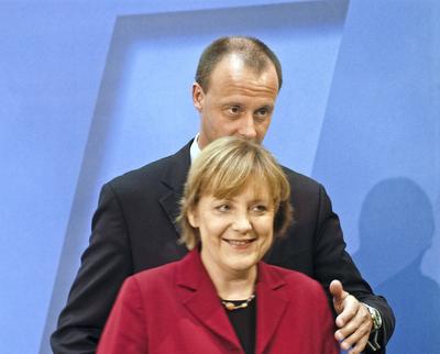 Angela Merkel, Friedrich Merz Pressekonferenz zur CDU Bundesvorstandssitzung Vorstellung des Merz Steuerkonzepts Friedr-stock-foto