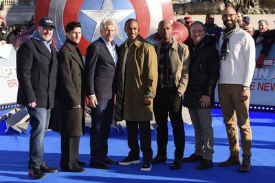 Kevin Feige, Danny Ramirez, Harrison Ford, Anthony Mackie, Julius Onah, Louis D'Esposito, Nate Moore-stock-photo