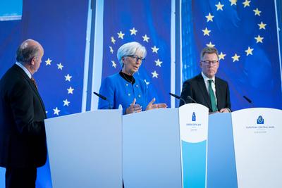Pressekonferenz der EZB Europaeische Zentralbank-stock-foto