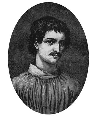 Giordano Bruno (1548 1600), born Filippo Bruno, was an Italian Dominican friar, philosopher, mathematician, poet, and as-stock-foto