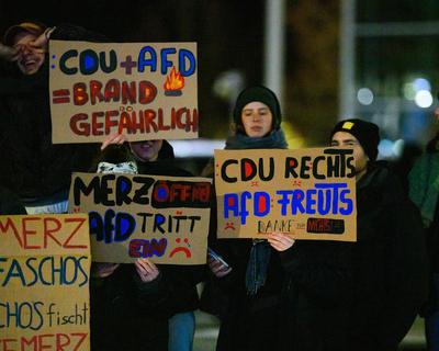 GER, Thueringen, CDU Deutschland, Wahlkampftour mit Friedrich Merz MdB, Kanzlerkandidat der Union in Erfurt , Politik, Freitag, 31.01.2025, 19.30 Uhr-stock-photo
