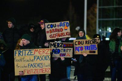 GER, Thueringen, CDU Deutschland, Wahlkampftour mit Friedrich Merz MdB, Kanzlerkandidat der Union in Erfurt , Politik, Freitag, 31.01.2025, 19.30 Uhr-stock-photo