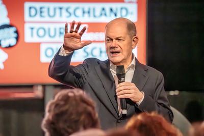 Bundeskanzler Olaf Scholz, Wahlkampfauftritt in Regensburg, 31. Januar 2025-stock-foto