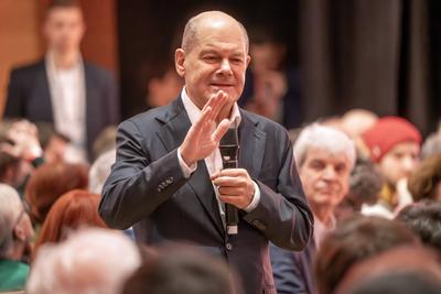 Bundeskanzler Olaf Scholz, Wahlkampfauftritt in Regensburg, 31. Januar 2025-stock-foto