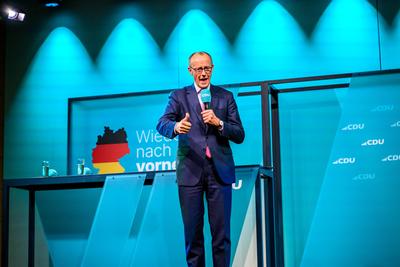GER, Thueringen, CDU Deutschland, Wahlkampftour mit Friedrich Merz MdB, Kanzlerkandidat der Union in Erfurt , Politik, Freitag, 31.01.2025, 19.30 Uhr-stock-foto