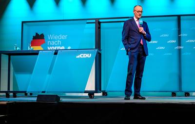 GER, Thueringen, CDU Deutschland, Wahlkampftour mit Friedrich Merz MdB, Kanzlerkandidat der Union in Erfurt , Politik, Freitag, 31.01.2025, 19.30 Uhr-stock-foto