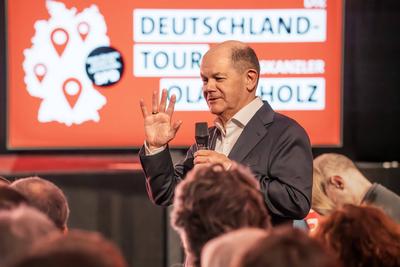 Bundeskanzler Olaf Scholz, Wahlkampfauftritt in Regensburg, 31. Januar 2025-stock-foto
