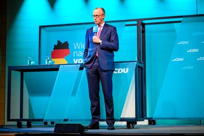 GER, Thueringen, CDU Deutschland, Wahlkampftour mit Friedrich Merz MdB, Kanzlerkandidat der Union in Erfurt , Politik, Freitag, 31.01.2025, 19.30 Uhr-stock-foto