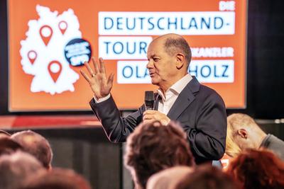 Bundeskanzler Olaf Scholz, Wahlkampfauftritt in Regensburg, 31. Januar 2025-stock-foto