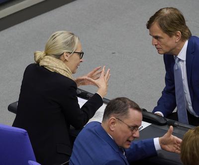 211. Sitzung des Deutschen Bundestag: Zustrombegrenzungsgesetz - Weidel, Baumann +Tino Chrupalla-stock-foto