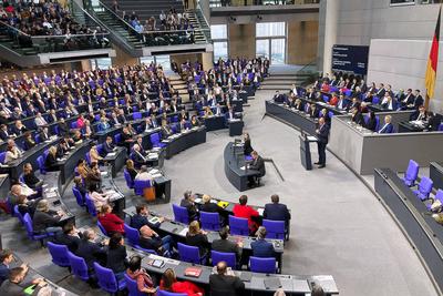 Berlin, Deutschland, 31.01.2025: Deutscher Bundestag: 211. Bundestagssitzung: Debatte ?ber Zustrombegrenzungsgesetz , CD-stock-photo