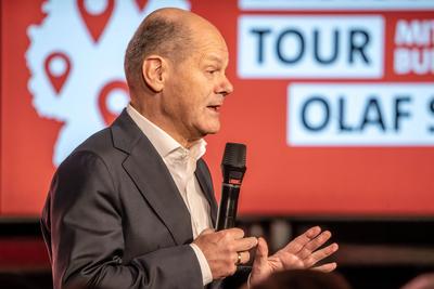 Bundeskanzler Olaf Scholz, Wahlkampfauftritt in Regensburg, 31. Januar 2025-stock-foto