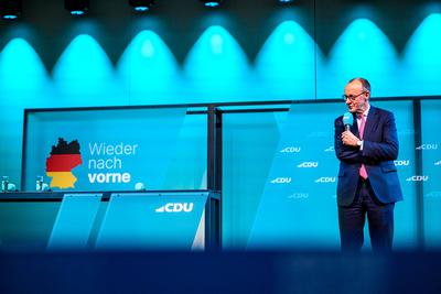 GER, Thueringen, CDU Deutschland, Wahlkampftour mit Friedrich Merz MdB, Kanzlerkandidat der Union in Erfurt , Politik, Freitag, 31.01.2025, 19.30 Uhr-stock-foto
