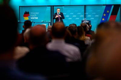 GER, Thueringen, CDU Deutschland, Wahlkampftour mit Friedrich Merz MdB, Kanzlerkandidat der Union in Erfurt , Politik, Freitag, 31.01.2025, 19.30 Uhr-stock-foto