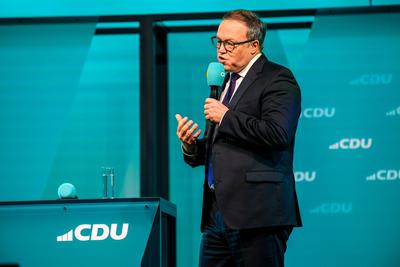 GER, Thueringen, CDU Deutschland, Wahlkampftour mit Friedrich Merz MdB, Kanzlerkandidat der Union in Erfurt , Politik, Freitag, 31.01.2025, 19.30 Uhr-stock-foto