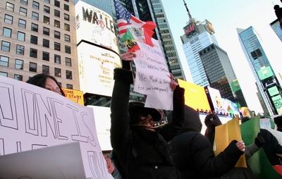 Protest in favor of undocumented immigrant at times square.-stock-photo