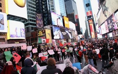 Protest in favor of undocumented immigrant at times square.-stock-photo