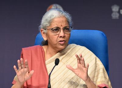 Press Conference Of Union Finance Minister Nirmala Sitharaman  On Union Budget 2025-stock-photo