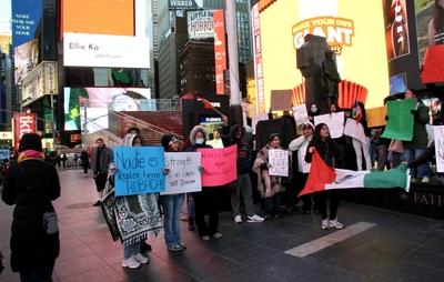 Protest in favor of undocumented immigrant at times square.-stock-photo