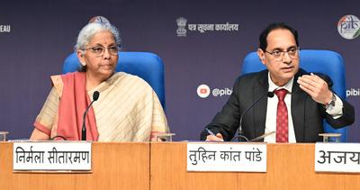 Press Conference Of Union Finance Minister Nirmala Sitharaman  On Union Budget 2025-stock-photo