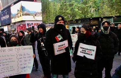 Protest in favor of undocumented immigrant at times square.-stock-photo