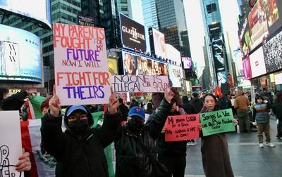 Protest in favor of undocumented immigrant at times square.-stock-photo