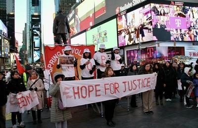 ?hope for justice? protest by burmese for myanmar.-stock-foto