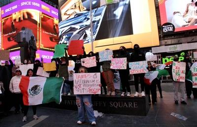 Protest in favor of undocumented immigrant at times square.-stock-photo