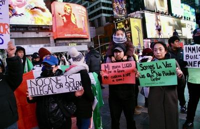 Protest in favor of undocumented immigrant at times square.-stock-photo