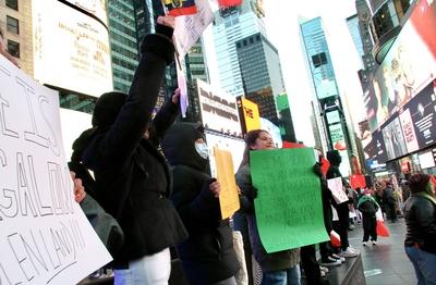 Protest in favor of undocumented immigrant at times square.-stock-photo