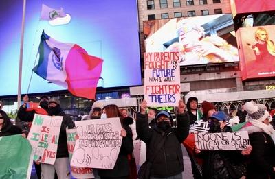 Protest in favor of undocumented immigrant at times square.-stock-photo