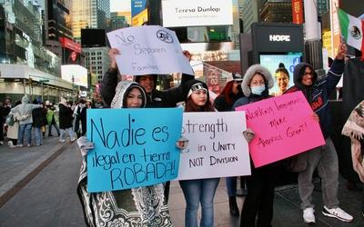 Protest in favor of undocumented immigrant at times square.-stock-photo