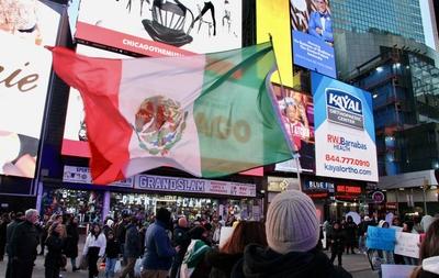 Protest in favor of undocumented immigrant at times square.-stock-photo