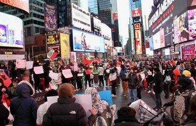 Protest in favor of undocumented immigrant at times square.-stock-photo